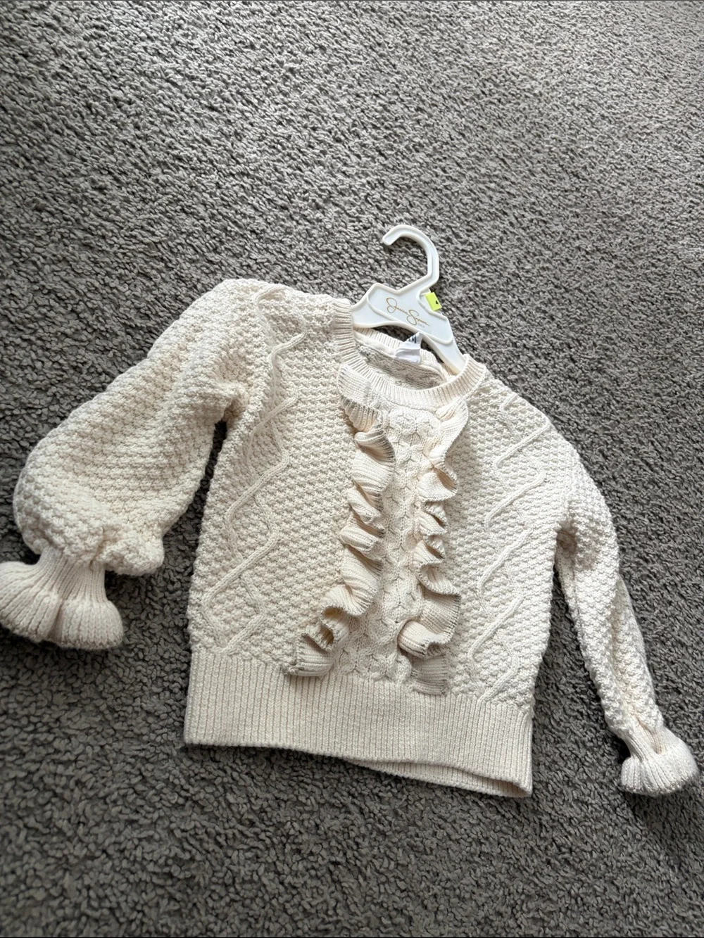 GAP Cream Ruffle Cable-Knit Crewneck Sweater
